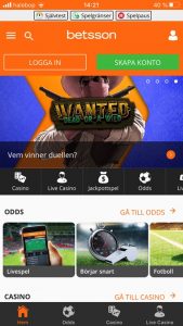 Framsida Betsson mobil