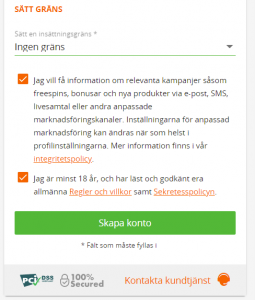 Insättningsgräns - Betsson
