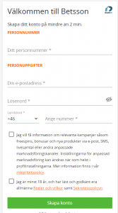 Skapa konto - Betsson